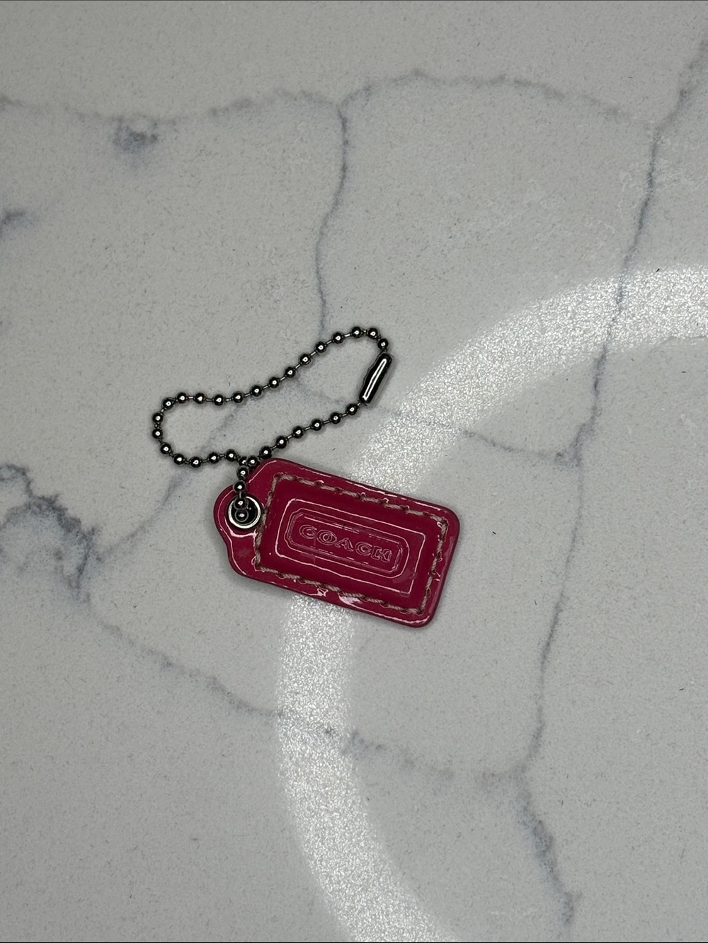 Coach Coral Pink Patent Leather Tag with Metallic Silver Back - 1.5”
